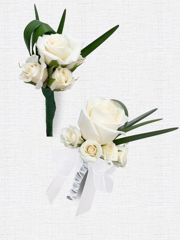 WHITE WEDDING DAY 6 - 30 CORSAGE & BOUTONNIERE